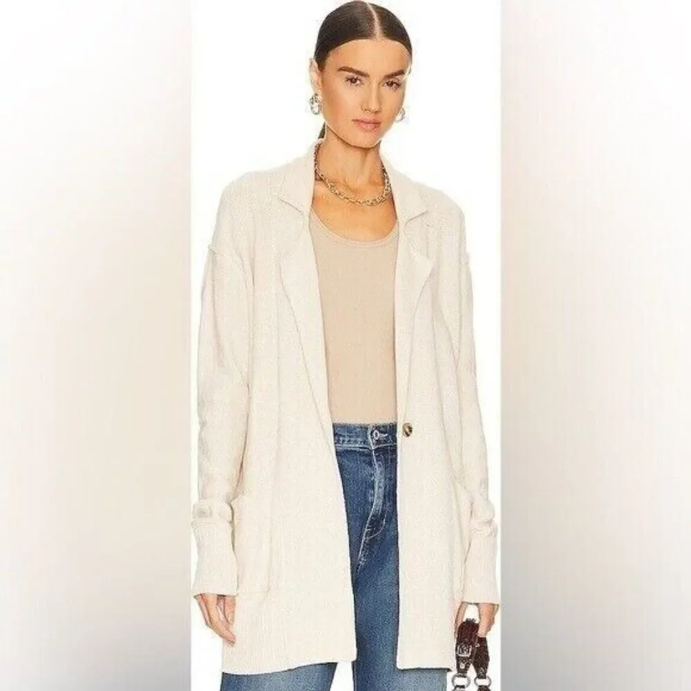 Free People Desert Blazer Cardigan Sweater Size XS‎ Natural Beige
